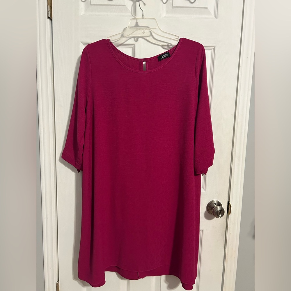 Spin USA Fuchsia Leopard Textured Dress 2X Knee Length Pockets Keyhole Back